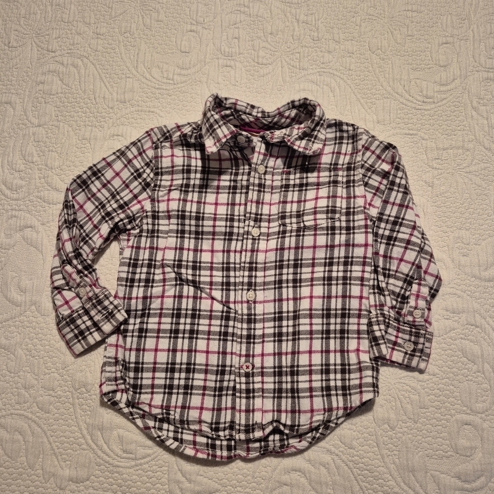 Gymboree boys size 2T red white & brown flannel button up shirt VGUC